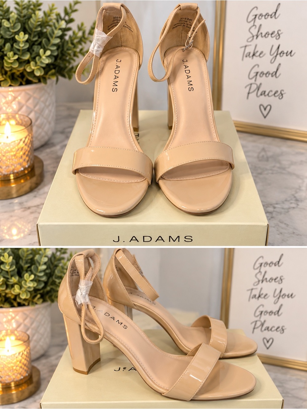J.Adams Nude Patent Block Heel Ankle-Strap Sandals
